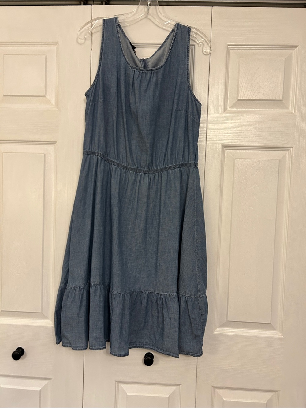 Talbots Light Blue Chambray Tiered Sleeveless Dress